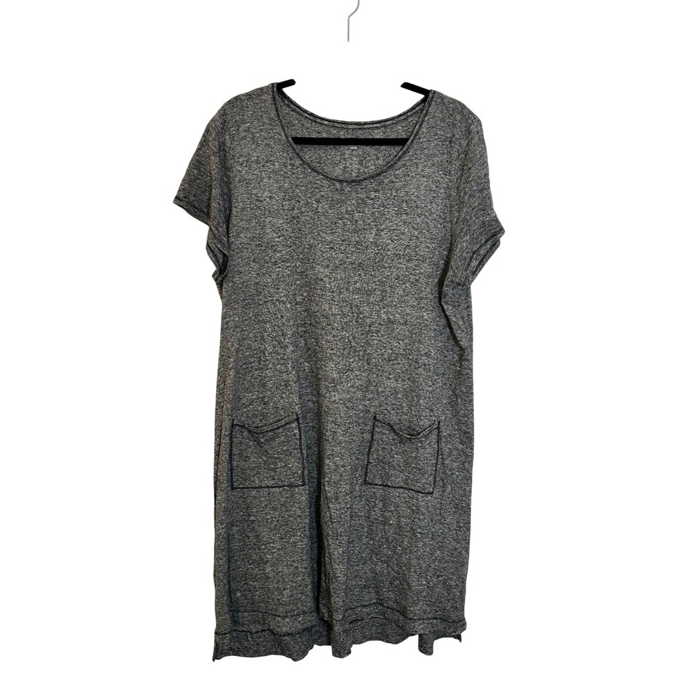 Eileen Fisher Organic Hemp Cotton T Shirt Dress Size XL Grey Stripe Relaxed Fit - Picture 2 of 8